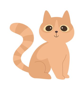 Cute cartoon cat flat icon Cheerful kitty celebrate birthday. Vector illustration