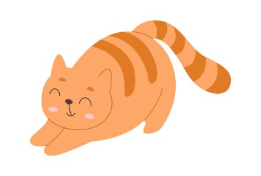 Funny red cat flat icon Cheerful kitty celebrate birthday. Vector illustration