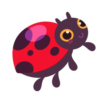 Tatlı çizgi film uğur böceği düz ikonu. Vektör illüstrasyonu