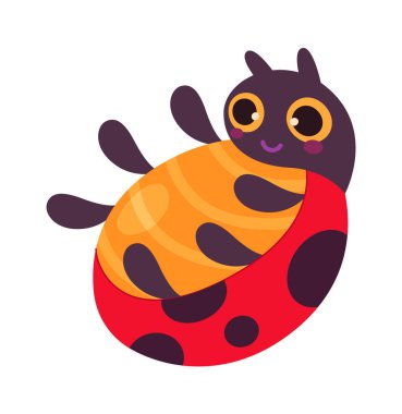 Tatlı çizgi film uğur böceği düz ikonu. Vektör illüstrasyonu