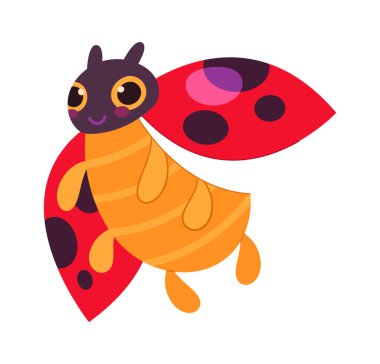 Cute cartoon flying ladybug beetle flat icon. Vector illustration