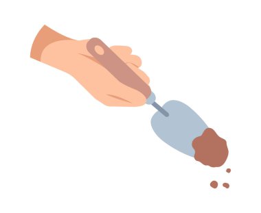 hand planting plants in rich soil flat icon. Vector illustration