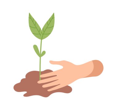 hand planting plants in rich soil flat icon. Vector illustration