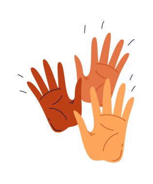 Showing palms of different races flat icon. Vector illustration
