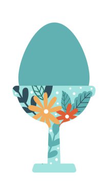 Cute easter egg with floral ornament on stand flat icon. Vector illustration