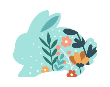 Cute floral ornament on easter bunny pattern flat icon. Vector illustration