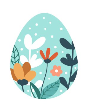 Cute easter egg with floral ornament flat icon. Vector illustration