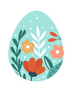 Cute easter egg with floral ornament flat icon. Vector illustration