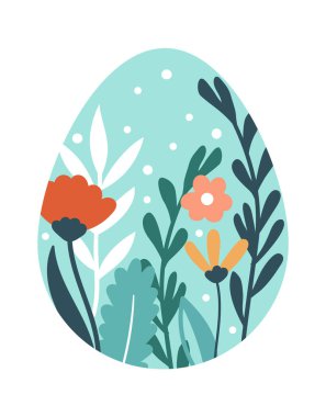 Cute easter egg with floral ornament flat icon. Vector illustration