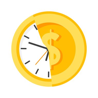 Time is money flat icon Gold coin. Vector illustration