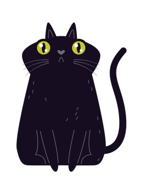 Cute domestic animal kitty flat icon Playful black cat. Vector illustration