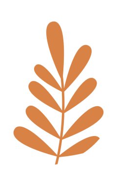 Floral abstraction design flat icon Brown hand drawn leaf. Vector illustration