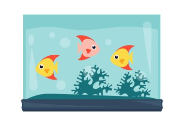 Aquarium full of water with fish flat icon. Vector illustration