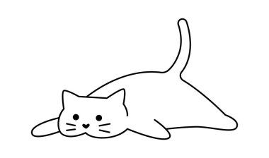 Cute kitten line icon art Small lazy cat. Vector illustration