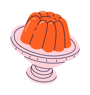 Delicious cake with cherry berries on podium flat icon. Vector illustration