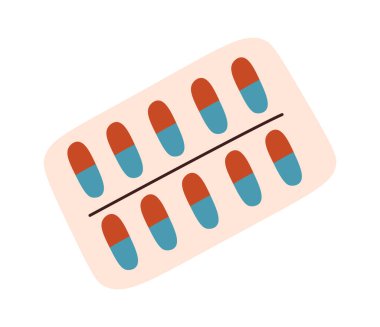 Pharmaceutical medication pills in blister pack flat icon. Vector illustration
