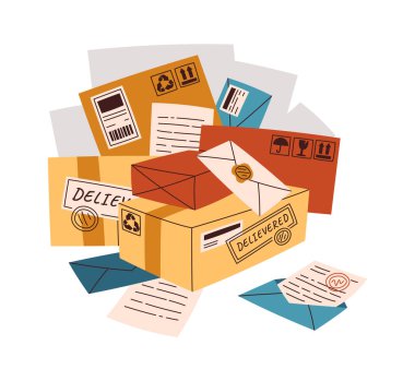 Pile of different things flat icon Parcels and letters. Vector illustration
