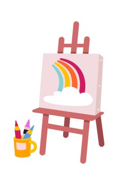Cute picture on easel flat icon Art therapy. Vector illustration
