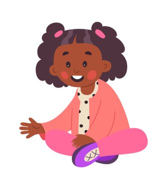 Cute girls sitting flat icon. Vector illustration