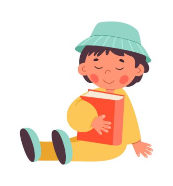 Children read book flat icon Cute boy reading literature. Vector illustration