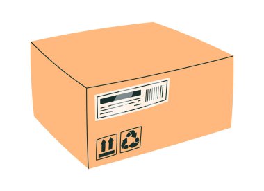 Open cardboard box flat icon Fragile sticker and bill of lading. Vector illustration