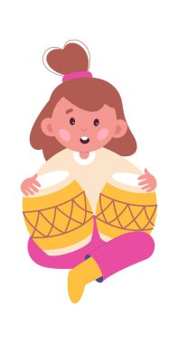 Girl play on djembe drum musical instrument flat icon. Vector illustration
