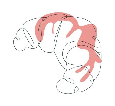 Croissant with strawberry jam in line art Tasty bakery. Vector illustration