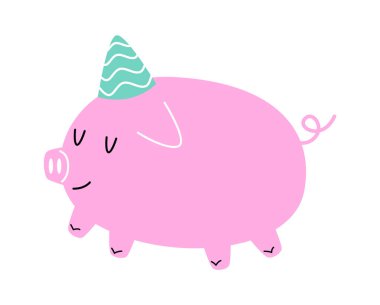 Parti şapkalı, el yapımı, soyut bir domuz. Vektör illüstrasyonu