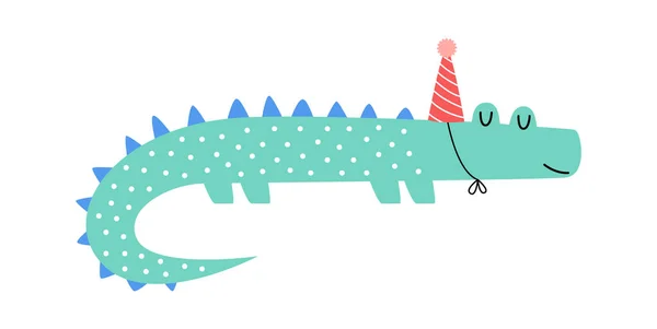 Crocodilo Abstrato Desenhado Mão Com Chapéu Festa Ilustração Vetorial —  Vetores de Stock