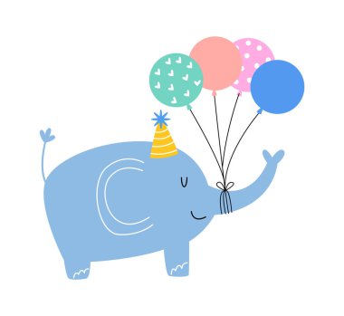 El çizimi balonlu soyut fil. Vektör illüstrasyonu