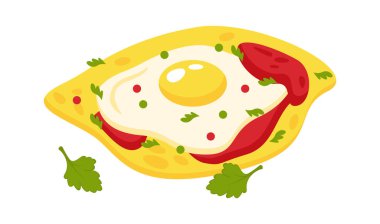 Baharatlı omlet, düz resimli Meksika mutfağı. Vektör illüstrasyonu