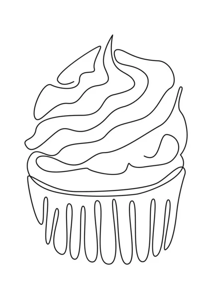 Cupcake Line Art Dessert Illustrazione Vettoriale — Vettoriale Stock