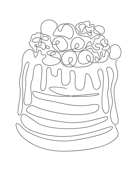Birthday Cake Line Art Dessert Vector Illustration — Stock Vector
