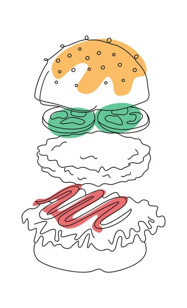 Burger Color Spot Γρήγορο Σνακ Εικονογράφηση Διανύσματος — Διανυσματικό Αρχείο