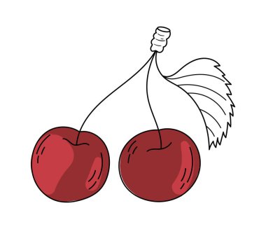 Sanat eskizi çiziminde yapraklı kirazlar. Vektör illüstrasyonu