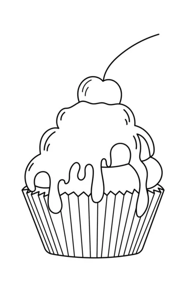 Cherry Cake Line Art Schizzo Dettagliato Disegnato Mano Illustrazione Vettoriale — Vettoriale Stock