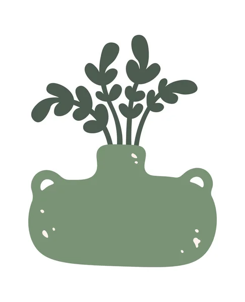 Vase Décoratif Fait Main Dessiné Main Avec Plante Illustration Vectorielle — Image vectorielle