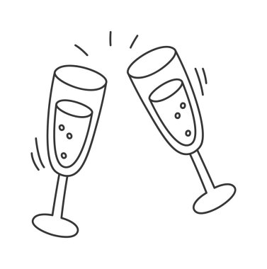 Champaigne gözlük tasarımı elementi Cheers içkisi doğrusal. Vektör illüstrasyonu