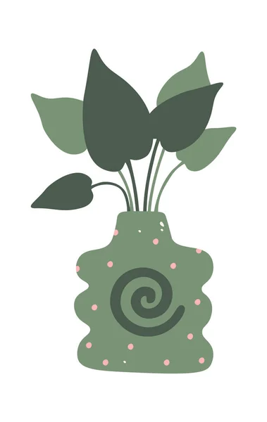 Vase Décoratif Fait Main Dessiné Main Avec Plante Illustration Vectorielle — Image vectorielle