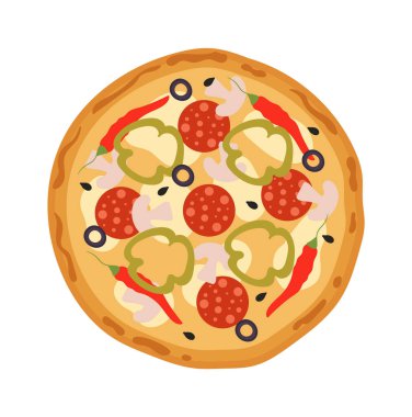 Biberli baharatlı pizza. Vektör illüstrasyonu