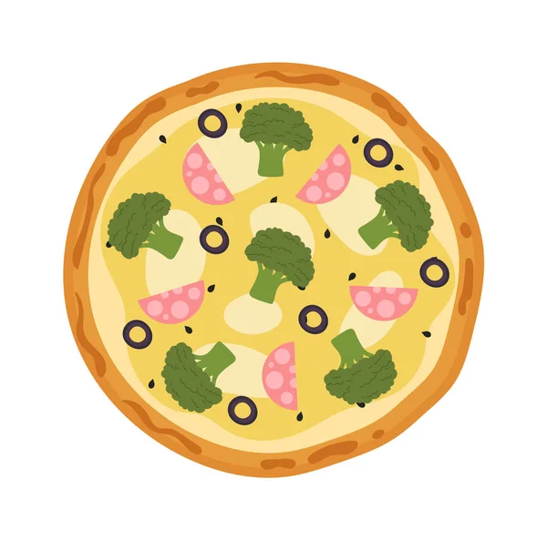 Вкусная Пицца Салями Брокколи Векторная Иллюстрация — стоковый вектор