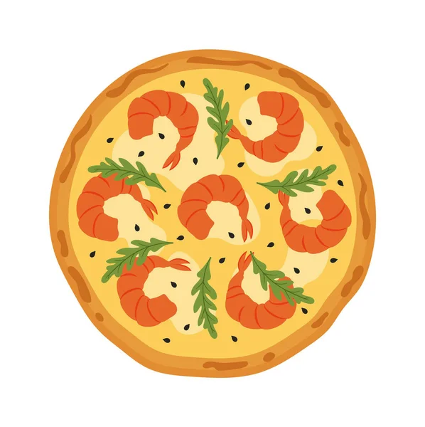 Lekkere Zeevruchten Pizza Met Garnalen Ingrediënten Vectorillustratie — Stockvector