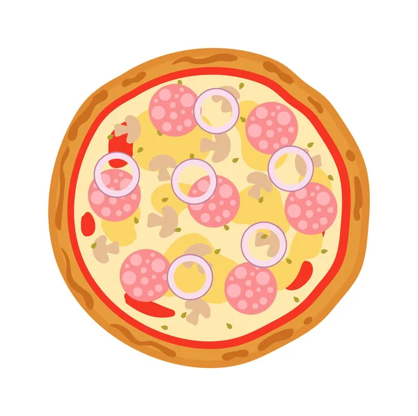 Smaklig Pizza Med Salamiingredienser Och Lök Vektorillustration — Stock vektor