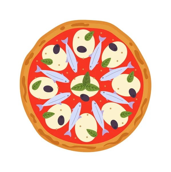 Вкусная Пицца Сыром Моцарелла Векторная Иллюстрация — стоковый вектор