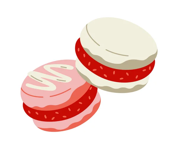 Macarons Confiture Fraises Vecteur Plat Illustration Dessert Sucré — Image vectorielle