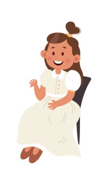 Oturan kız vektör düz illüstrasyon Müzikal enstrümanlarla oyna