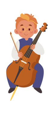 Çocuk çello vektörü düz illüstrasyon üzerinde oynuyor Klasik müzik enstrümanı