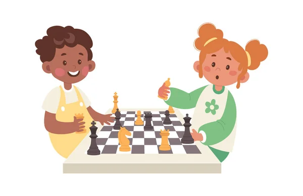 아이들은 삽화에서 체스를 — 스톡 벡터
