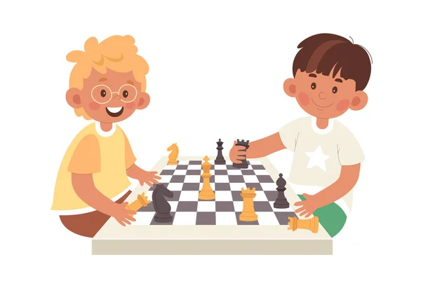 아이들은 삽화에서 체스를 — 스톡 벡터