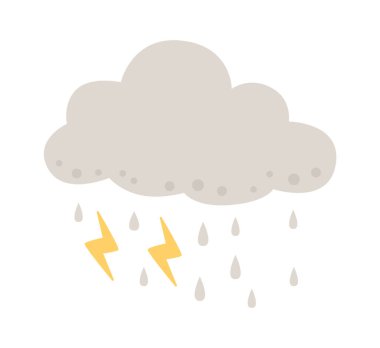 Fırtına Yağmuru ve Şimşek. Vektör illüstrasyonu